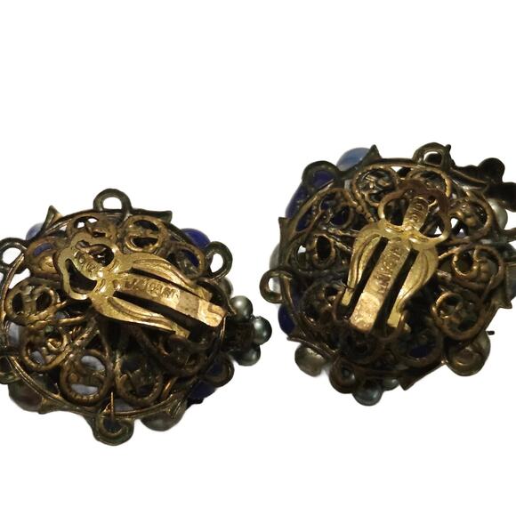 Vintage Blue Crystal Lucite Jewelry Set, Clip on Earrings and Choker, Japan - Picture 6 of 10